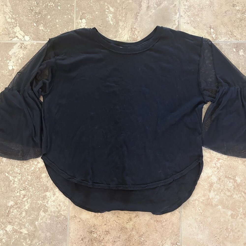 Free People Black Mesh Bell Sleeve Top Cotton Boho Long Sleeve Festival Romantic - Picture 7 of 10
